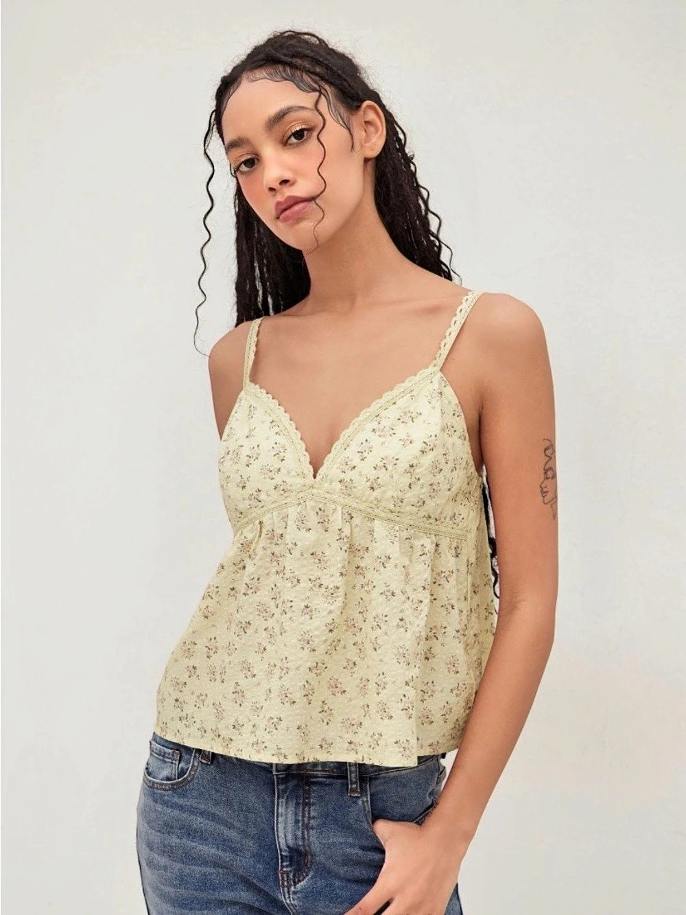 Cider Buttery Yellow Floral Cami Top